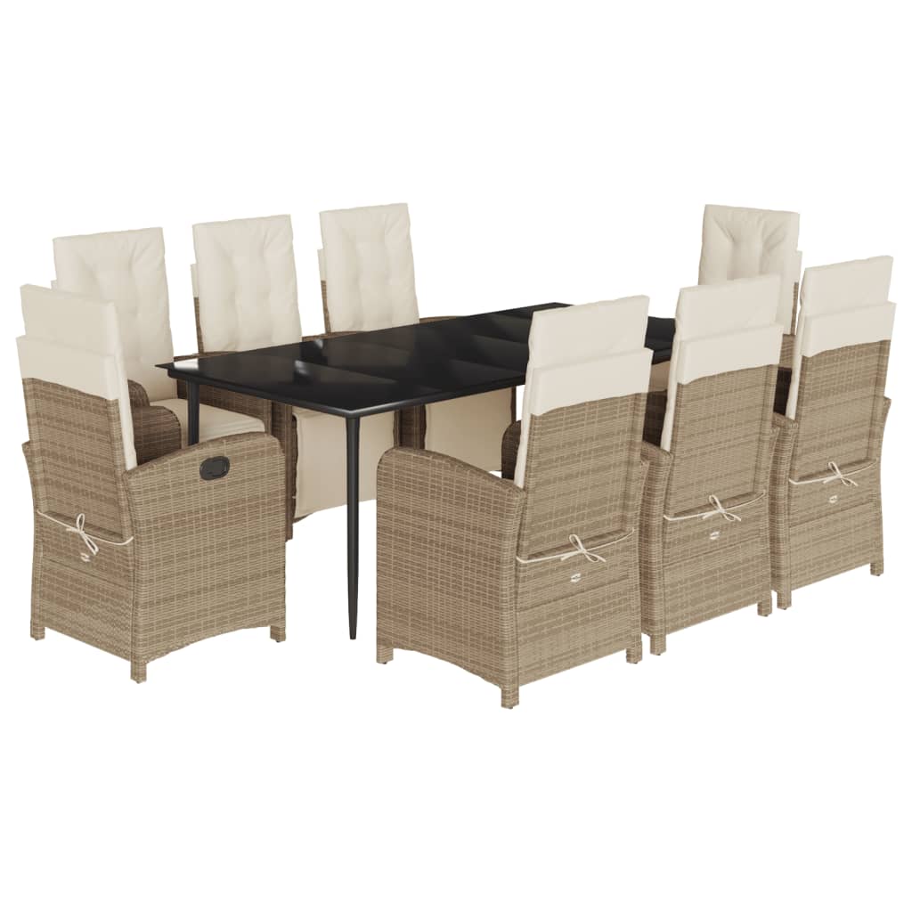 9-tlg. Garten-Essgruppe mit Kissen Beige Poly Rattan